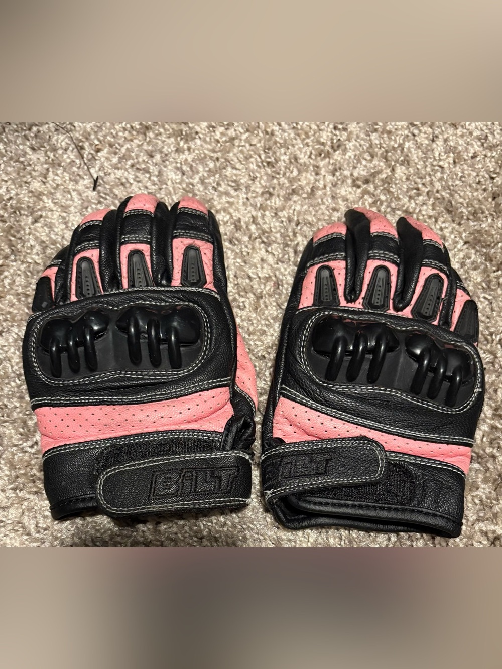 Pink and Black Motorcycle Gloves - Protective Riding Gloves